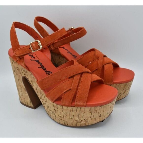 Free People Size EU 38 US 8 Lisbon Sunstar Mary Jane Orange Platform Sandals - Picture 2 of 8